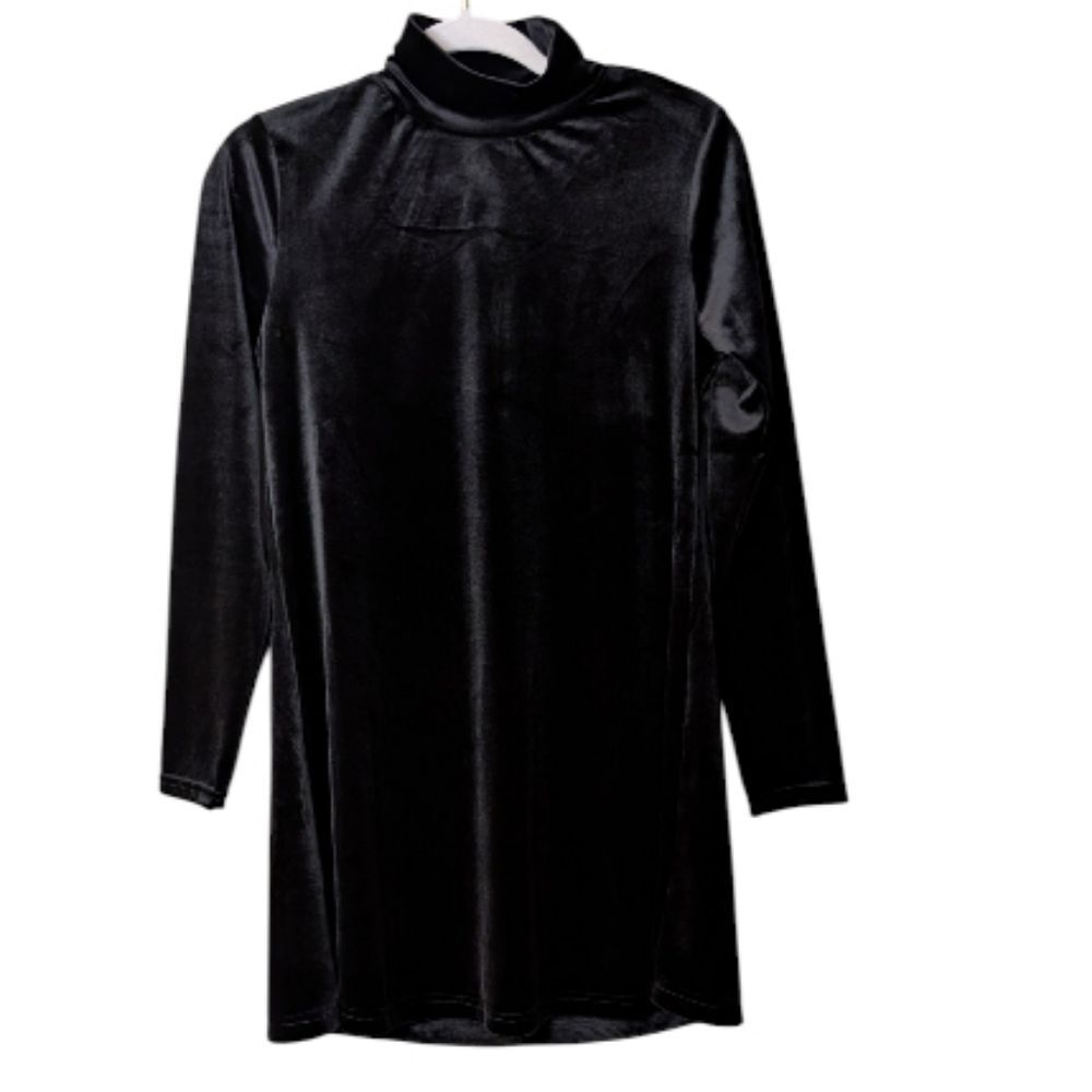 Pomander Place black velvet long-sleeve mock neck mini dress size XS Tuckernuck